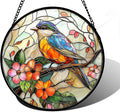 Stained Glass Window Hanging, Blue Bird Pink Flower Suncatcher Diamond Glass Panel Bird Sun Catchers Decor for Birthday for Women, Men, Wife, Aunt, and Mom 6.3 in