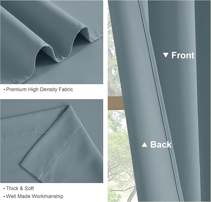 PONY DANCE Dusty Blue Curtains for Living Room 2 Panels Set, Lights Blocking Rod Pocket Design Thermal Insulated Privacy Curtains Draperies for Guest Room Playroom, Uranian Blue, 42 inches Wide