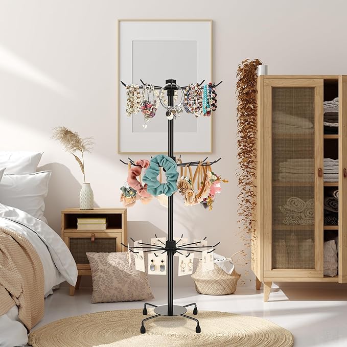 2 Pcs Spinning Jewelry Display Stand 3 Tier Rotating Keychain Earring Retail Rack Adjustable Fashion Counter Jewelry Tree Display Holder Organizer for Women Men (Black)