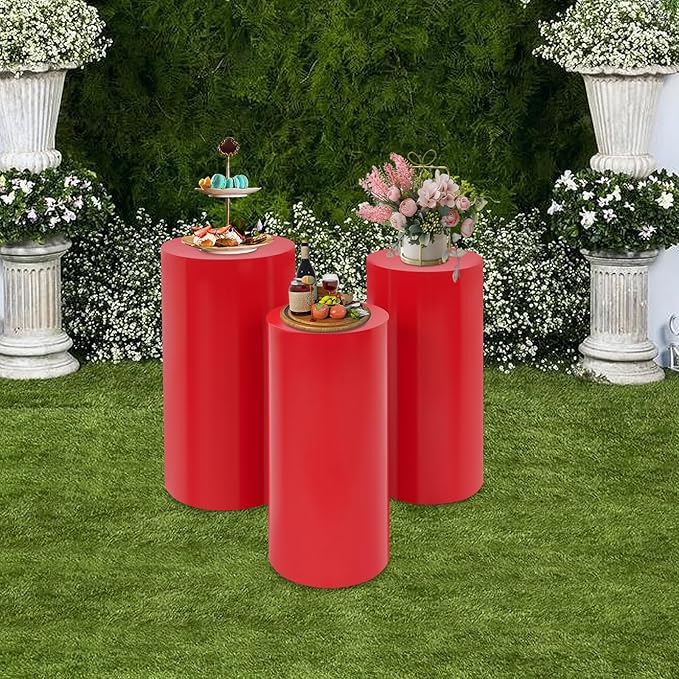 Eapmic Pedestal Stands for Party, Cake Pedestal Stand, Dessert Table Display Plinth Pillars, Sculpture Display Column Decoration Cube for Wedding Birthday (Red, Cylinder-3Pcs(27.56"+26"+23.62"))