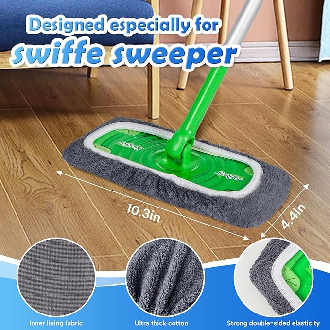 8 Pack Reusable Microfiber Mop Pads Compatible with Swiffer Sweeper Mop, Dry Sweeping Cloths & Wet Mopping Cloths, Washable Mop Pads for Surface/Hardwood Floor Cleaning (Mop is Not Included)