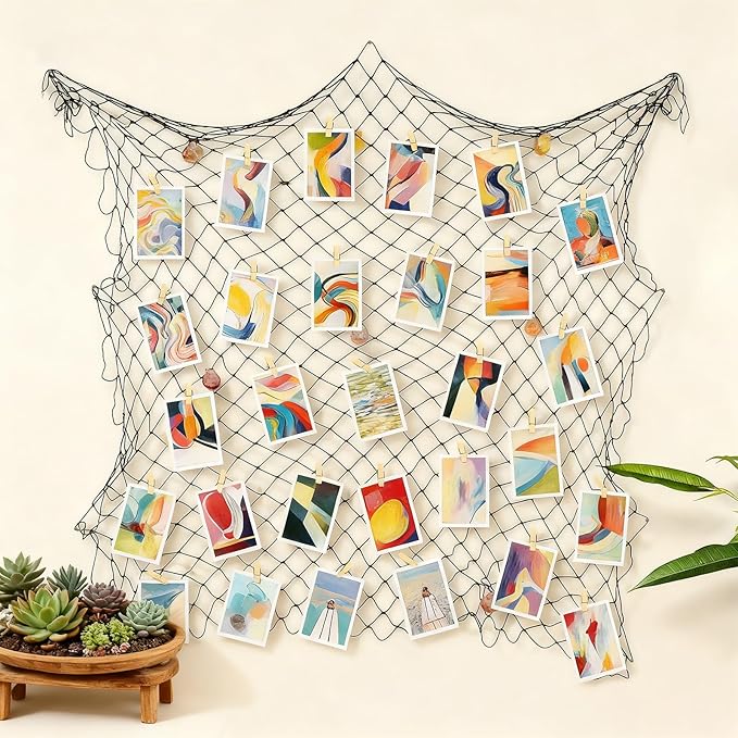 Decorative Fishing Net 80x40 Inch,Patioland Large Black Picture Fish Net, Wall Photo Hanging Fishnet for Nautical Mermaid Pirate Ocean Themed Hawaii Beach Under The Sea Party Decorations (1PCS)