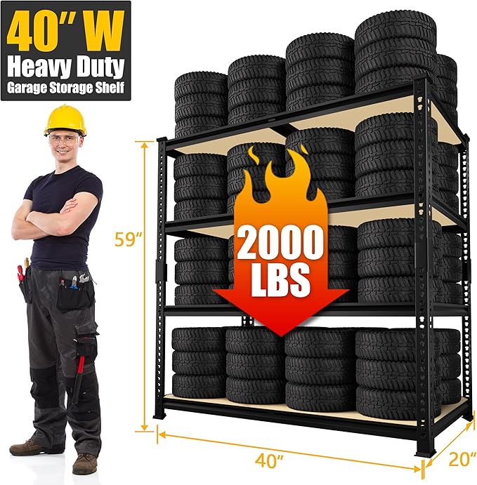 PrimeZone 40" W x 20" D x 59" H Heavy Duty Storage Shelves, 4 Tier Adjustable Garage Shelving Unit, Metal Organizer Shelf Utility Rack for Warehouse Pantry Closet Kitchen, Black, 2 Pack