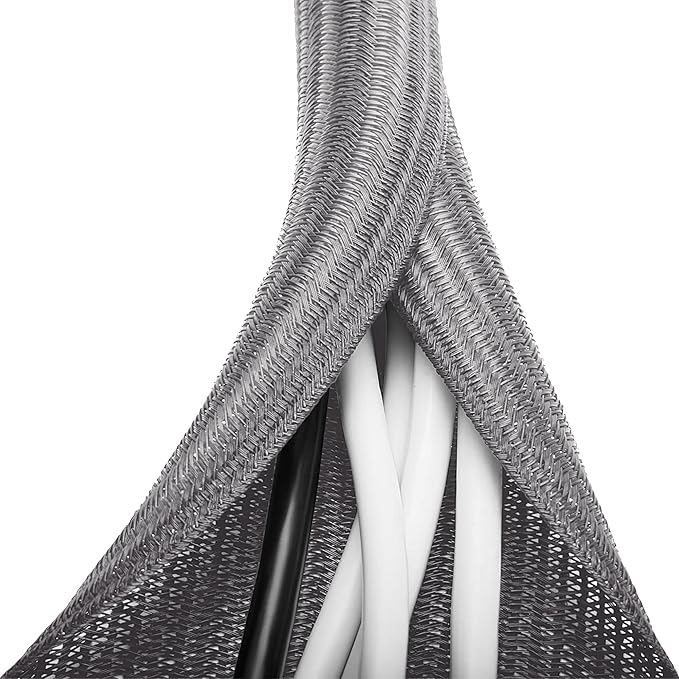 6.6ft - 1/2 inch Grey Cable Sleeve, Cable Organizer for Desk PC TV Computer, Wire Protector Cable Wrap Cover, Cord Management for Home Office