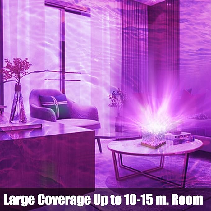 RICHMYC Ocean Wave Projector Light, 16 Colors Gradual Rotating Water Lamp with Remote Control, Beach Decor Sea Themed Northern Lights Projector for Office Bedroom Bar Restaurant(Wood)