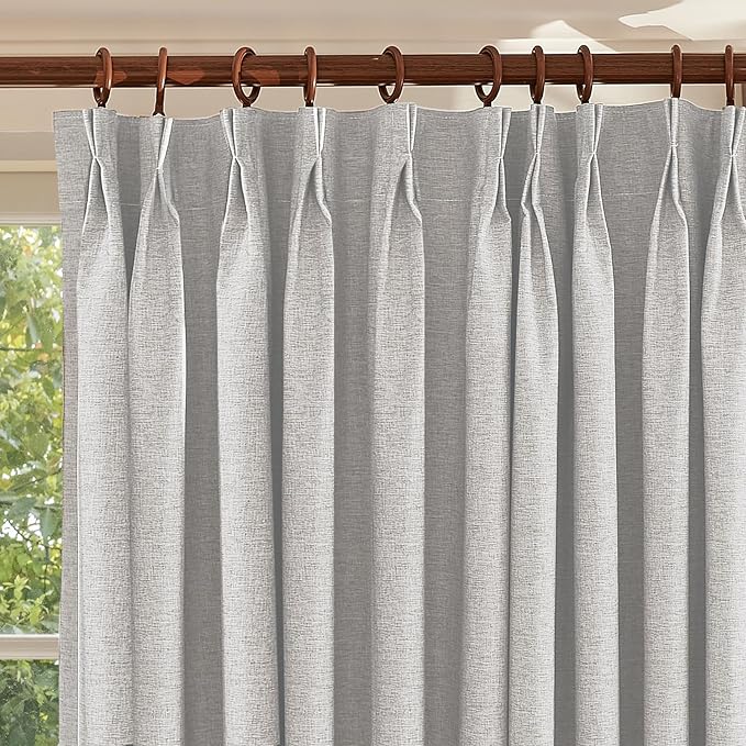 Textured Linen Pinch Pleats 100% Blackout Curtains for Bedroom/Living Room Blackout Curtains 84 Inches Long, Energy Saving Window Treatment Curtains,84Wx84Lx2,White Beige