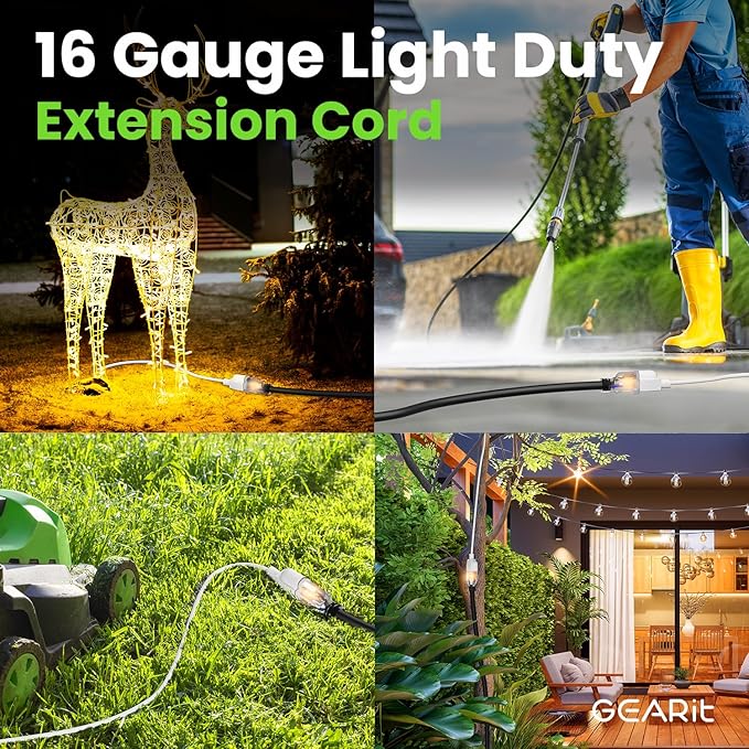 GEARit 360 Rotating Plug Indoor Outdoor Extension Cord Waterproof 25ft - 16 Gauge 16/3 AWG, 13A 1625W, 3 Prong Heavy Duty Extension Cord Weatherproof Power Cable for Outdoor Landscaping, Lights, ETL