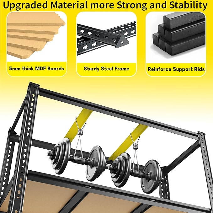 48" W Garage Shelving Heavy Duty 2800LBS Garage Storage Shelves, 5 Tier Adjustable Metal Shelving Unit Utility Rack Shelf for Warehouse, Pantry, Closet, Kitchen 72" H x 48" W x 18" D, Black，2PCS