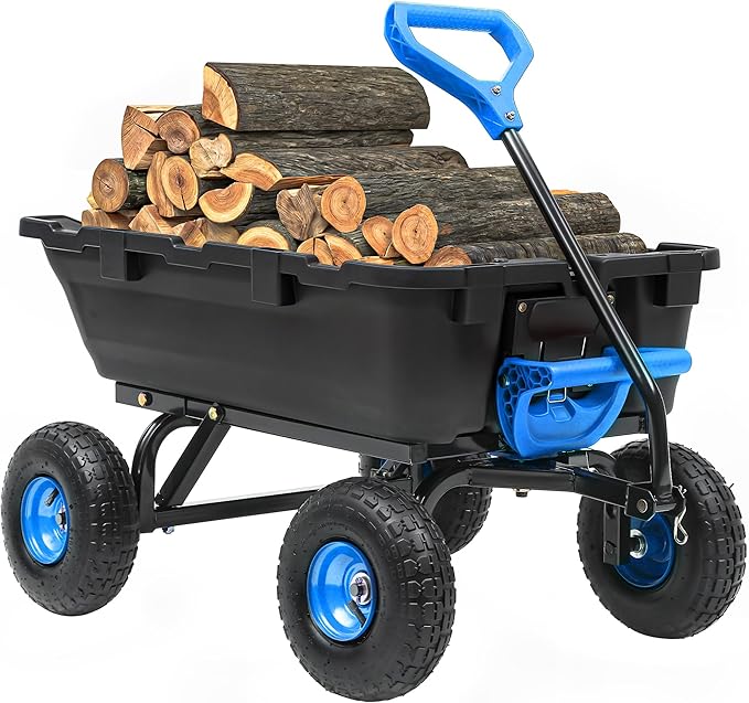 800lb Garden Dump Cart,Utility Wagon Wheelbarrows with Quick-Release System&4 Pneumatic Tires,Heavy Duty Yard Dump Wagon with Steel Frame for Yard, Farm, Garden and Holiday Hauling (Blue)