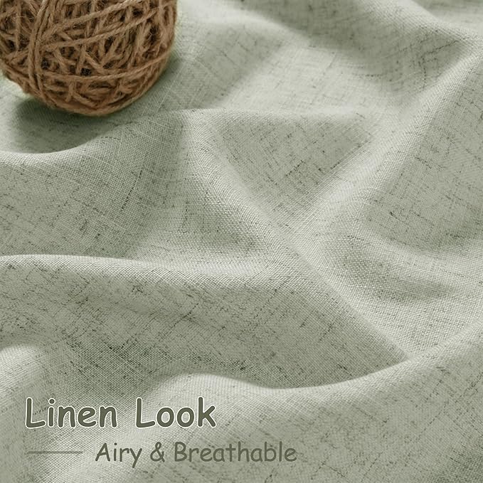 Sage Green Curtains 100 inches Long 2 panels for Living Room Back Tab Rod Pocket Semi Sheer Linen Draperies Muted Neutral Sage Room Decor Earth Tone Pale Green Curtains 100 inch Length for Bedroom