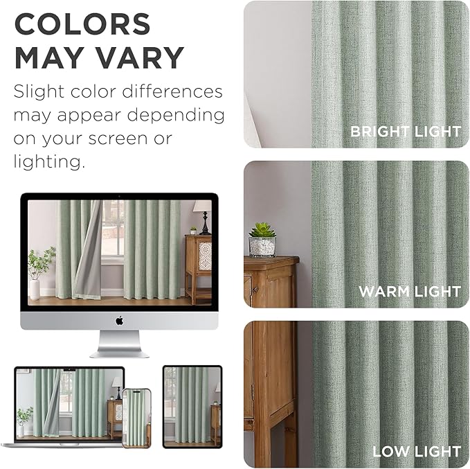 Joydeco Pinch Pleated Curtains - 100% Blackout for Bedroom, Sage Green Linen Curtains 40" W x 96" L, Thermal Insulated 2 Panels Light Blocking Drapes, Back Tabs for Living Room