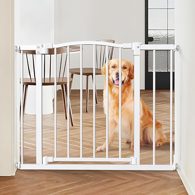 Great Gates Pet Gate - Durable Steel Gate for Stairs - Self-Closing Door & 2-Step Child Proof Lock - Wall-Friendly Dog Gates for Doorways (Fits Most) - 29.8"- 47.5", 28” Tall
