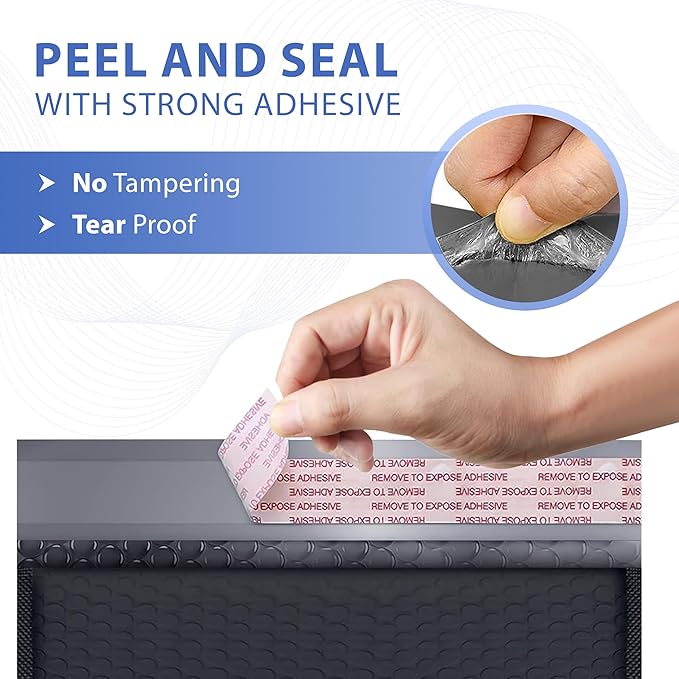 Black 10.5x16 Inch Large Poly Bubble Mailers #5 | Padded Envelopes with Self Seal | Air Lined Cushioned Bubble Mailer | Usable Size 10.5x15 | 100 Pack Bulk | Lightweight shipping Bags | Made in USA