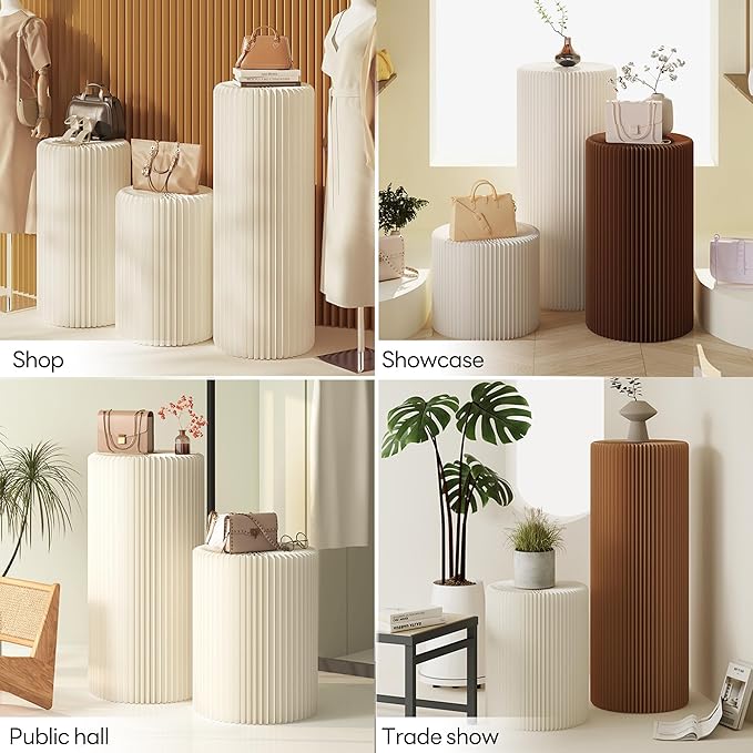 Cylinder Stands for Party,White Paper Display Stand,Reusable,Waterproof and Foldable Cylindrical Pedestal,Suitable for Event Scenes such as Parties and home Decoration,Bearing 660 Pounds
