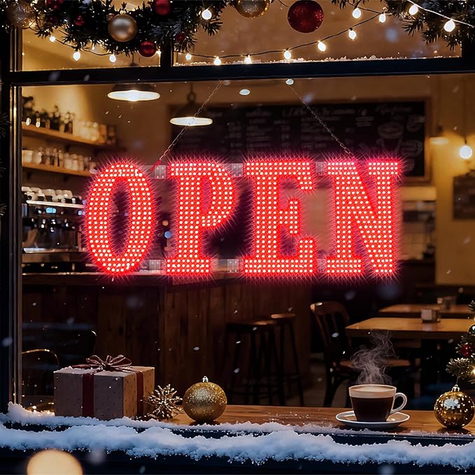 30" x 10" Large LED Open Signs with Remote Control 14 Modes Dimmable Open Sign for Business Window Stores Retail and Restaurant Red