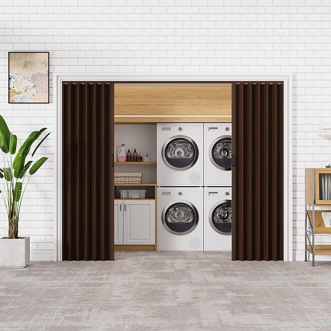 73-96 x 80in (Double 37-48) Enhanced Accordion Doors Interior Folding Door, White PVC Accordion Door with Upgraded Roller & Handle & Complete Hardware, for Closet Bathroom Doorways