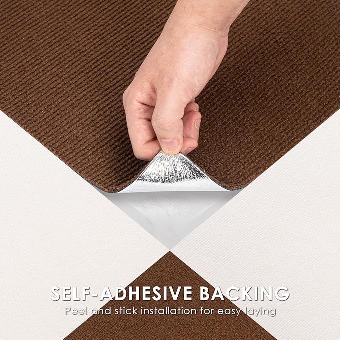 Carpet Tile 10 Pack 24” X 24” Self Adhesive Carpet Floor Tiles Anti-Slip Squares Peel and Stick Floor Tilel DIY Installation for Bedroom(Brown)