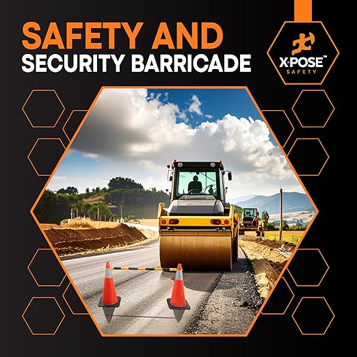 Retractable Barrier for Safety Traffic Cones - 2" OD - Large Yellow and Black Bar Barricade - for Road Construction, Parking, Warning, Temporary Security Divider (1, Yellow & Black, 72" x 120")