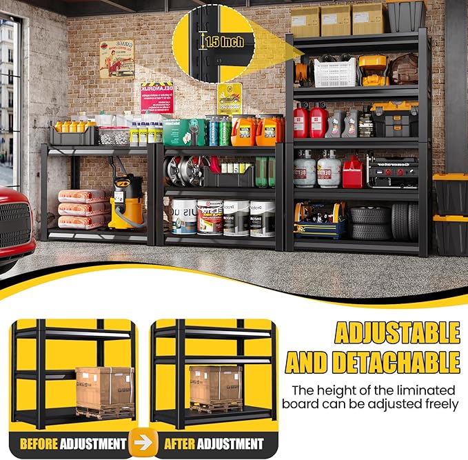 5-Tier Garage Shelving Heavy Duty, Adjustable Metal Shelving Unit, 2500LBS Garage Storage Shelves, Easy Assembly Steel Shelving, Utility Storage Rack Shelf for Warehouse, 72”H*35.4”W*16”D