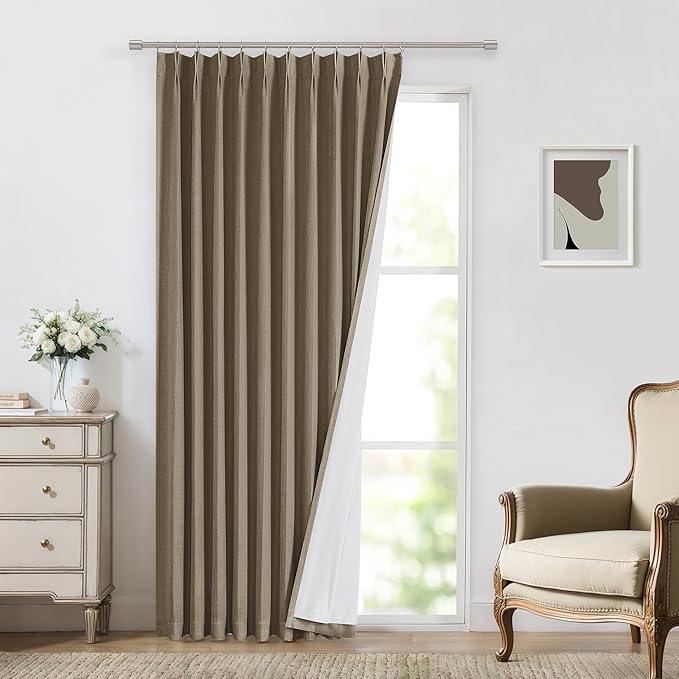 Vision Home Brown Pinch Pleated Full Blackout Curtains Linen Blended 60 inch Wide Thermal Insulated Window Panels for Bedroom Living Room Darkening Pinch Pleat Drapes with Hooks Back Tab 60" Wx72 Lx1