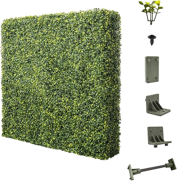 E&K 54" Wx54 Hx12 D Artificial Boxwood Hedge Wall, Artificial Outdoor Privacy Wall for Balcony Backyard Office, Indoor Divider Freestanding Greenery Backdrop