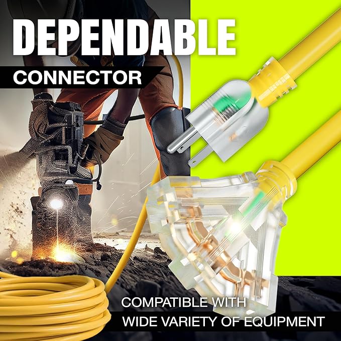 75ft Outdoor/Indoor Extension Cord 3-Outlet 12/3 Gauge Extra Heavy Duty ETL Listed, 3 Prong SJTW, Waterproof, Flexible Cold-Resistant Long Power Cord,15A 125V 1875W, Yellow by LifeSupplyUSA