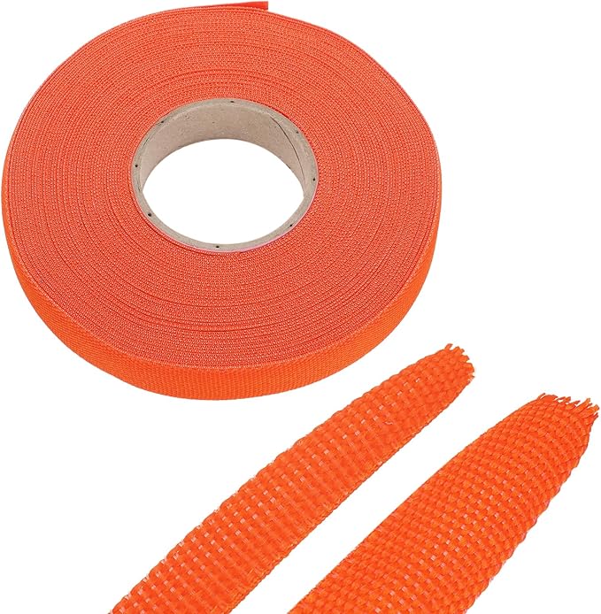 MECCANIXITY Braided Cable Sleeves Heat Shrinkable Fabric Sleeving, 1/2" 60ft Orange 2:1 Ratio Heat Shrinkable Cord Protector for Harness Cable, Network Cable Protection, Cable Management