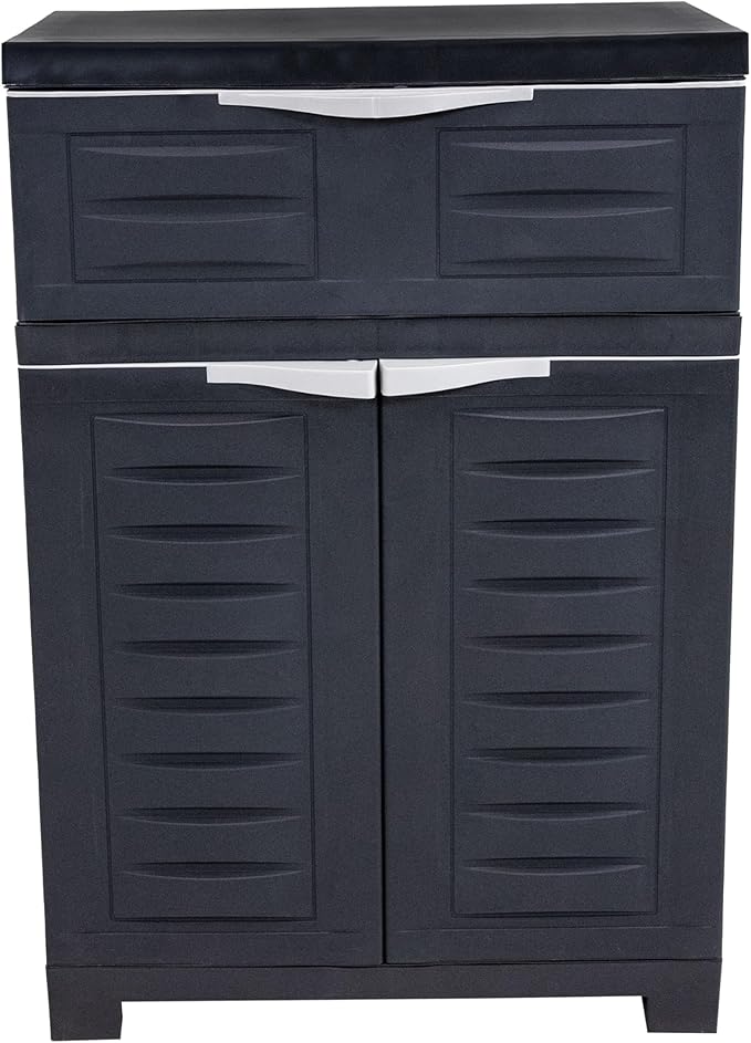 Sunnydaze Plastic Garage Storage Cabinet with Adjustable Shelf - 34.5" H - Garage, Office, Home, Laundry Room - Charcoal