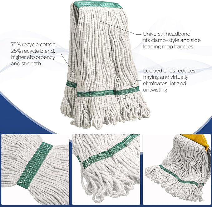 Eccliy 24 Pack Heavy Loop End Cotton String Mop Head Heavy Duty Mop Head Commercial Refills Replacement Bulk for Home Industrial Commercial Floor Cleaning