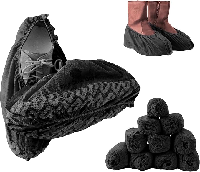 Premium Disposable Boot & Shoe Covers Booties | 50 Pack | Durable, Non-Slip, Non-Toxic, Water Resistant, Recyclable Protectors for Indoor & Outdoor | Large Size Fits Most Shoes