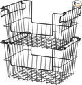 TRINITY 2-Pack Stackable Metal Wire Storage Baskets With Handles, Black, 14 Inches