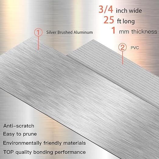 GSCIT Club Silver Edge Banding, 3/4 Inch x 25ft Aluminum Brushed Edge Banding PVC Edge Trim for Cabinet Repair Furniture