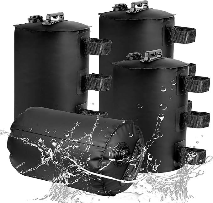 FRUITEAM Canopy Water Weight Bag, 220 LBS Water Tent Weights Set of 4, Weights for Tent Legs, Portable 4 Pack Weight Bags for Gazebo, Patio Umbrella, Pop Up Canopy, Carport, 25L Black
