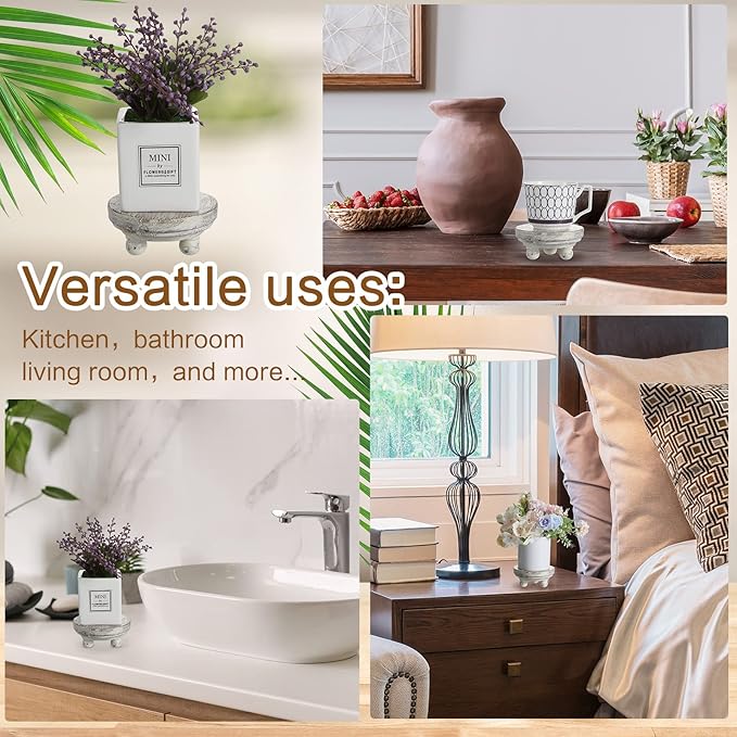 Set of 2 Mini Wood Risers for Decor Round Wooden Riser Small Wooden Stool Display Stand Farmhouse Rustic Wood Pedestal for Plant Pot Tiered Tray Decor Cake Food Collection Display(White)