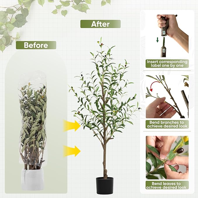 2 Pack Artificial Olive Tree 4FT, Tall Faux Olive Trees for Indoor Outdoor, Realistic Potted Plant Natural Wood Trunk, Leaves and Fruits for Home Office Decor (2, 4 FT)