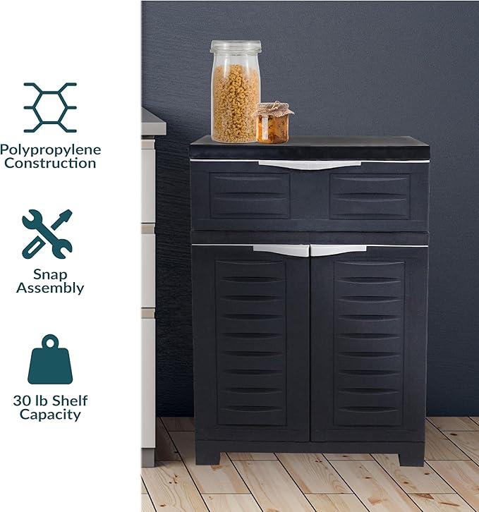 Sunnydaze Plastic Garage Storage Cabinet with Adjustable Shelf - 34.5" H - Garage, Office, Home, Laundry Room - Charcoal