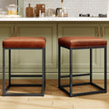 MAISON ARTS Counter Height 24" Bar Stools Set of 2 for Kitchen Counter Backless Modern Barstools Industrial Upholstered Faux Leather Stools Farmhouse Island Chairs, (24 Inch, Brown)