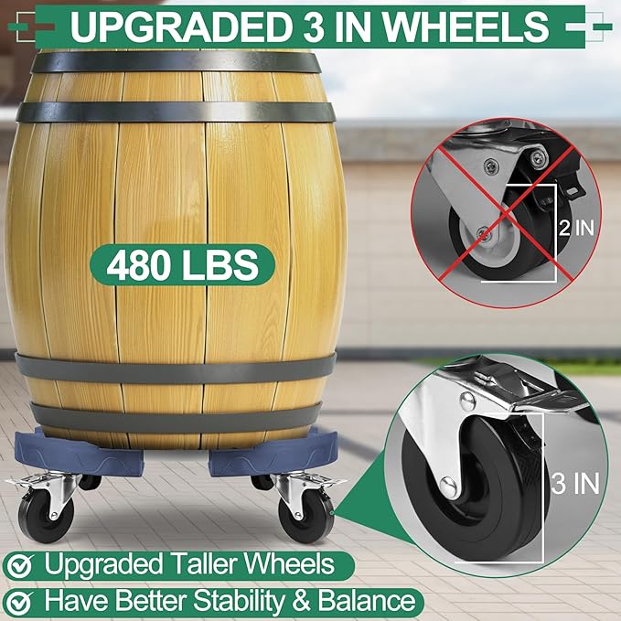 ToLanbbt Trash Can Dollies with 3 in Upgraded Wheels, 15-19 Inch Adjustable Round Furniture Dollies Heavy Duty 480 LBS Drum Rolling Base Keg Base for 20, 32, 44, 55 Gallon Garbage Cans, Blue, 2 PCS