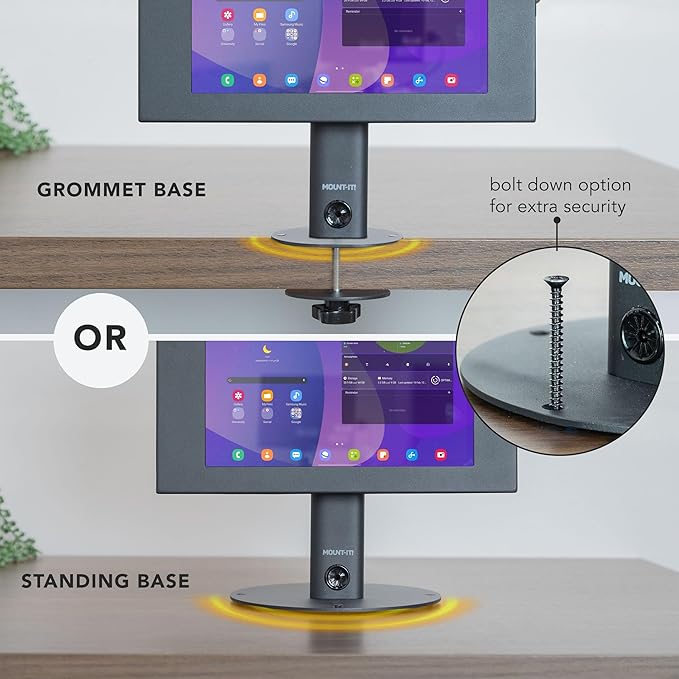 Mount-It! Lockable Tablet Countertop Stand for Samsung Tab A9+, S9, S9 FE, S8, A8 – Anti-Theft POS Stand, Fully Enclosed Security Case, Freestanding or Bolt-Down, Rotating & Tilting Display, Steel