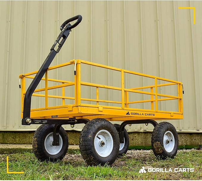 Gorilla Carts Heavy Duty Utility Cart, All Terrain Garden Wheelbarrow Wagon, 1200 Lb, Yellow - Gardening Equipment for Yard, Lawn, and Outdoor Use