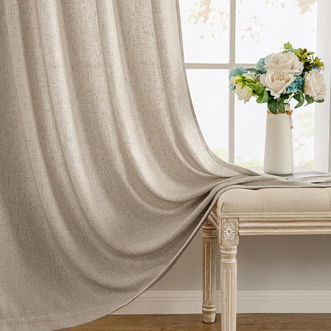 MIULEE Non-See-Through Privacy Linen Curtains 2 Panels, Light Filtering Window Curtains Farnhouse Textured Back Tab Semi Sheer Drapes for Bedroom Living Room, 52 x 108 Inches Long, Taupe