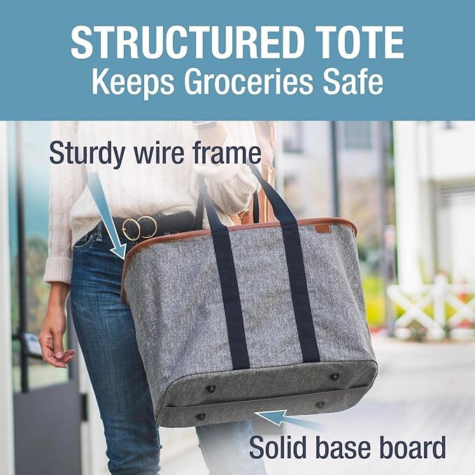 CleverMade Collapsible LUXE Tote - Gray Black 1 Pack 30L / 8Gal - Reusable Utility Grocery Shopping Storage Bag Organizer w/ Handles Reinforced Bottom