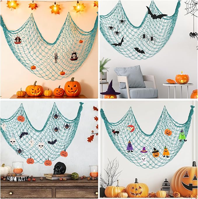 Decorative Fishing Net 80x40 Inch,Patioland Large Aqua Picture Fish Net, Wall Photo Hanging Fishnet for Nautical Mermaid Pirate Ocean Themed Hawaii Beach Under The Sea Party Decorations (1PCS)