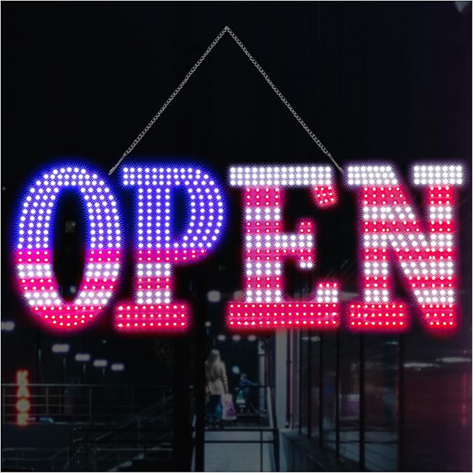 Open Signs for Business,40x14 inch USA Flag Open Sign Led for Window Wall Door w/Remote Control Bar Cafe Salon Barber Resturant Retail Store