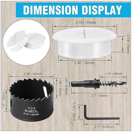 2-3/8" White Desk Grommet, JTemgle Flexible Cable Grommet with Bi-Metal Hole Saw Rubber Cable Hole Cover Wire Organizer Caps Desktop Cord Management for Home Office TV Stands Tabletops, 13 Pieces