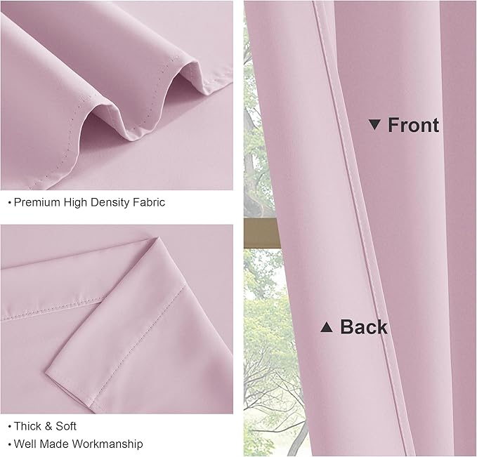 PONY DANCE Bedroom Curtains for Children - 42 x 45 inches Light Pink Window Curtain Drapes Rod Pocket Panels Thermal Insulated Room Darkening for Kitchen Short Length Draperies, Set of 2