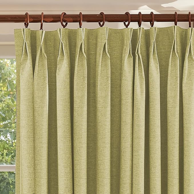 Textured Linen Pencil Pleats 100% Blackout Curtains for Bedroom/Living Room Blackout Curtains 63 Inches Long, Energy Saving Window Treatment Curtains,120Wx63Lx2,Lemon