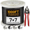 AHEONLAR 1000FT 1/8" T316 Stainless Steel Cable for Railing,7x7 Wire Rope with Cutter,1850 lb Breaking Strength,Deck Stair Fence Hardware Kit for Indoor Outdoor Use,Black