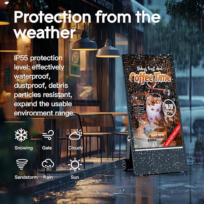 MWE 43 Inch Outdoor Digital Signage Display, Portable Battery Powered High Brightness Screen Advertising Display Kiosk, Movable Waterproof Digital Poster, Android Kiosk