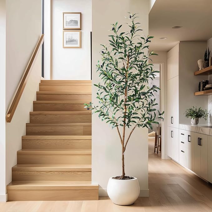 Tall Faux Olives Trees Large Artificial Olive Tree Indoor Outdoor Realistic Floor Plant Fake Flowers Plants for House Home Living Room Bedroom Office Front Porch Modern Farmhouse Boho Decor